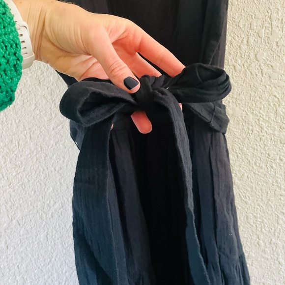 NEVER WORN : J. Crew Black Cotton Tiered Tie Waist Midi Dress NWT - Picture 4 of 13